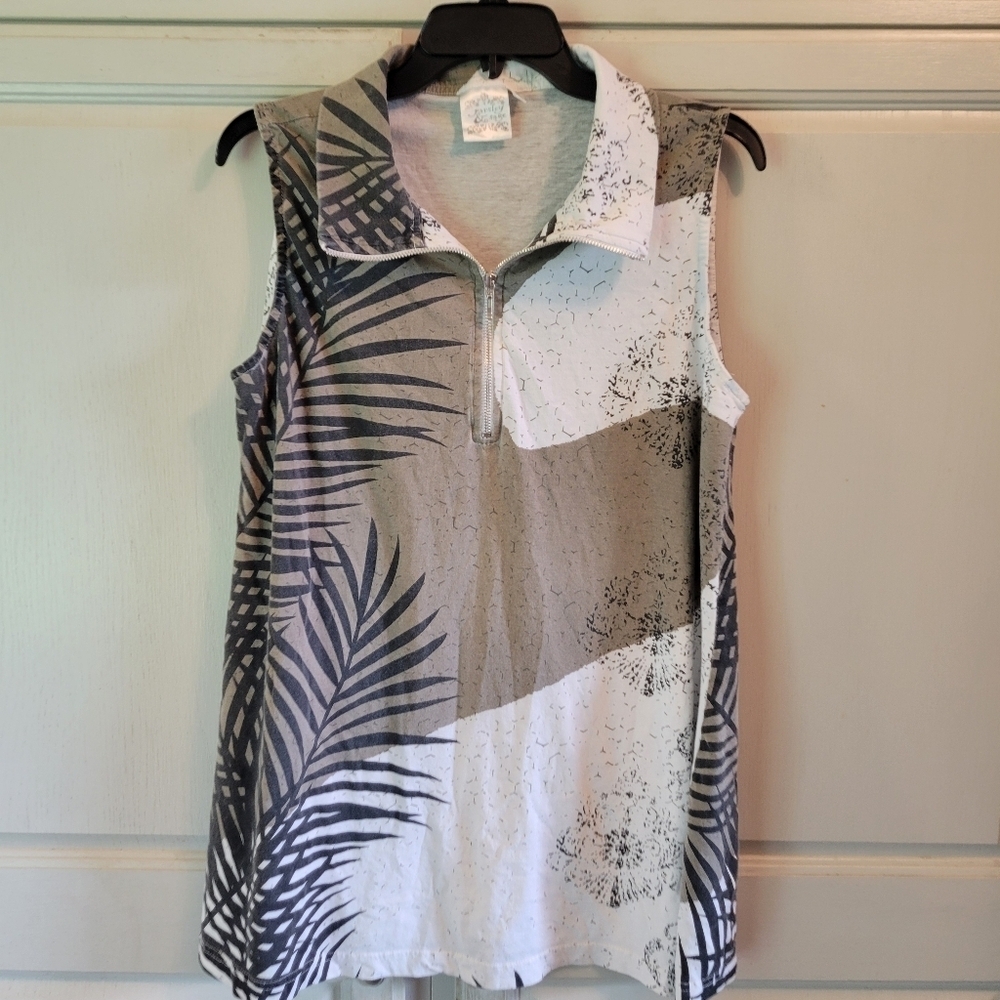 Parsley & Sage White Tan Cotton Sleeveless Collared Tunic Blouse - Picture 2 of 5